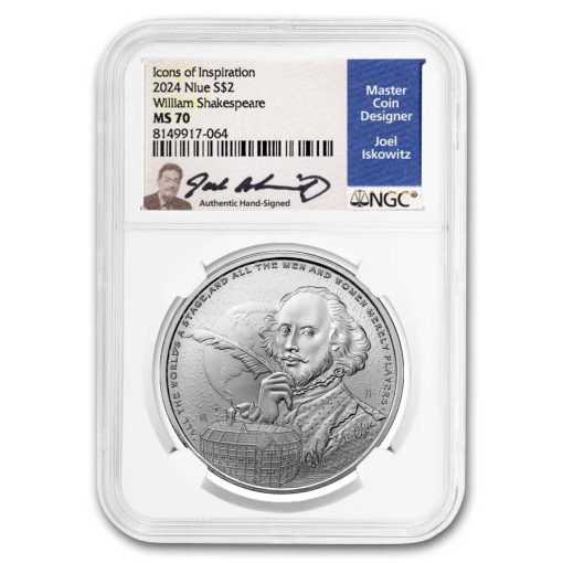 2024年 (新品) ニウエ「アイコン・シェイクスピア」純銀 1オンス 銀貨 NGC MS70