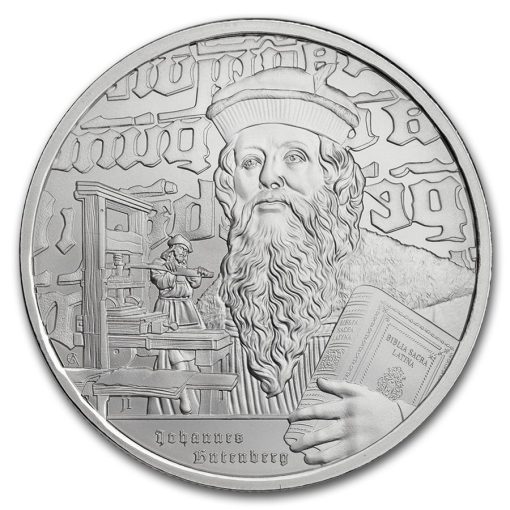 2024年 (新品) ニウエ「アイコン・ヨハネス・グーテンベルク」純銀 1オンス 銀貨 NGC MS70 - 画像 (2)