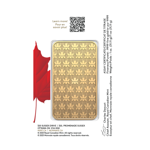 (New) Royal Canadian Mint Proudly Canadian Packaging Gold 1 oz Bar - Image 2