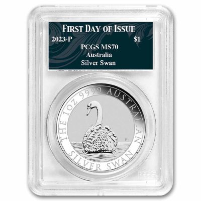 2023年 (新品) オーストラリア「白鳥・ハクチョウ・スワン」純銀 1オンス 銀貨 PCGS MS70 (発行初日、スワンラベル)