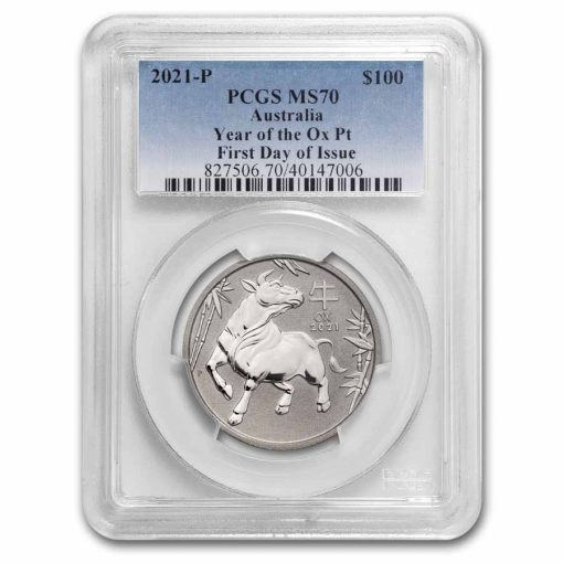 2021 (New) Australian Year of the Ox Lunar Platinum 1 oz Coin PCGS MS70 (First Day of Issue)