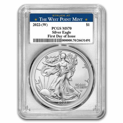 2022年 (新品) アメリカ「イーグル・ウオーキング リバティ」純銀 1オンス 銀貨 PCGS MS70 (発行初日、ウェストポイントレーベル)