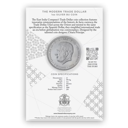2023年 (新品) セントヘレナ「現代アメリカ・貿易ドル」純銀 1オンス 銀貨・カード付き - 画像 (2)