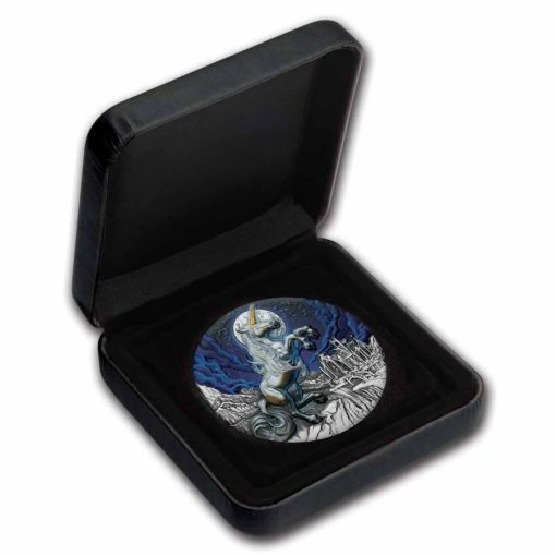 2025年 (新品) ツバル「ユニコーン」純銀 5オンス ハイリリーフ アンティーク カラー 銀貨