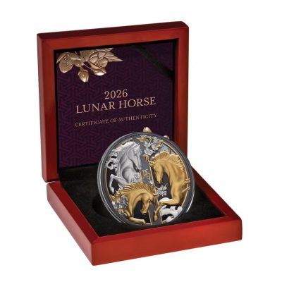 2026 (New) Niue Year of the Horse Lunar Silver 5 oz Gilded Black Proof Coin