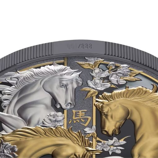 2026 (New) Niue Year of the Horse Lunar Silver 5 oz Gilded Black Proof Coin - Image 6