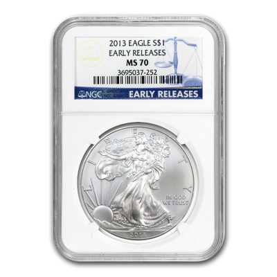 2013年 (新品) アメリカ「イーグル・ウオーキング リバティ」純銀 1オンス 銀貨 NGC MS70 (早期リリース)
