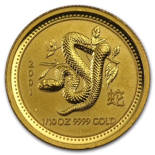 2001年 (新品) オーストラリア「干支 十二支・巳年 蛇年」純金 1/10オンス 金貨