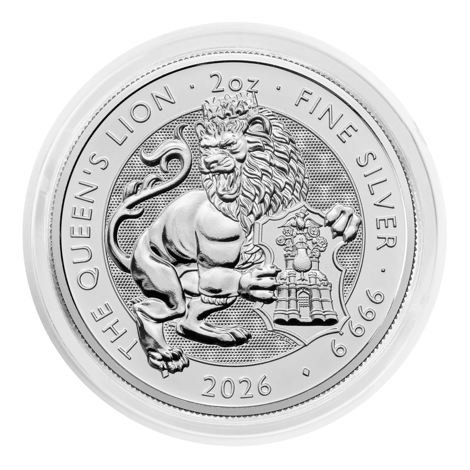 ロイヤルチューダー燃えるライオン2オンス純銀 2026年 (新品) イギリス「ロイヤルチューダービースト・女王のライオン