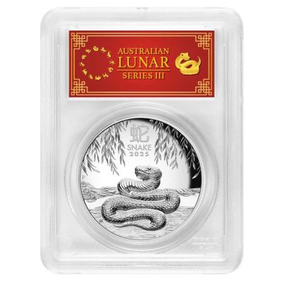 2025 (New) Australian Year of the Snake Lunar Silver 5 oz High Relief PCGS PR70 DCAM Proof Coin (FirstStrike, Red Label)