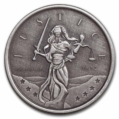 2022 (New) Gibraltar Lady Justice Silver 1 oz Antique Coin