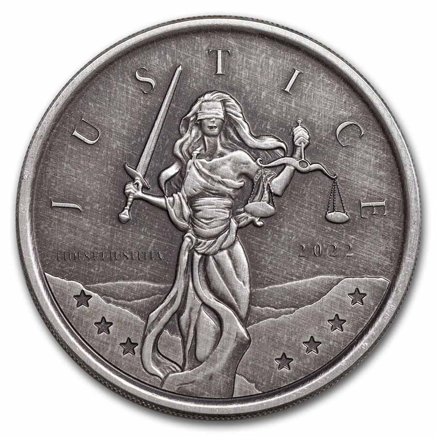 2022 (New) Gibraltar Lady Justice Silver 1 oz Antique Coin