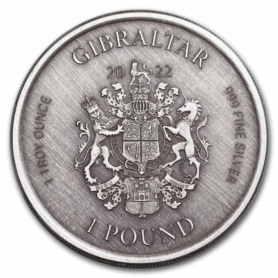 2022 (New) Gibraltar Lady Justice Silver 1 oz Antique Coin - Image 2