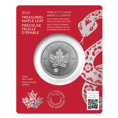 2025年 (新品) カナダ「メイプルリーフ」「蛇・スネーク」純銀 1オンス 銀貨