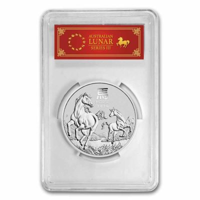 2026年 (新品) オーストラリア「干支 十二支・午年 馬年」純銀 2オンス 銀貨 PCGS MS70 (ファーストストライク、レッドレーベル)