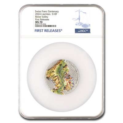2024年 (新品) リヒテンシュタイン「スイス・フラン100周年」純銀 2オンス カラー 銀貨 NGC MS70 (ファーストリリース)