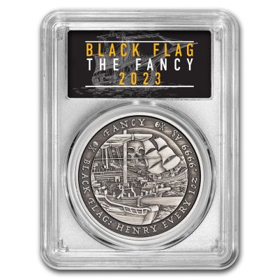 2023年 (新品) ツバル「ブラックフラッグ・ファンシー号」純銀 1オンス アンティーク 銀貨 PCGS MS70