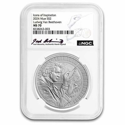 2024年 (新品) ニウエ「アイコン・ベートーベン」純銀 1オンス 銀貨 NGC MS70