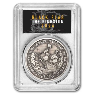 2024年 (新品) ツバル「ブラックフラッグ・キングストン号」純銀 1オンス アンティーク 銀貨 PCGS MS70 (ファーストストライク)