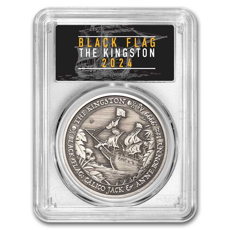 2024年 (新品) ツバル「ブラックフラッグ・キングストン号」純銀 1オンス アンティーク 銀貨 PCGS MS70 (ファーストストライク)