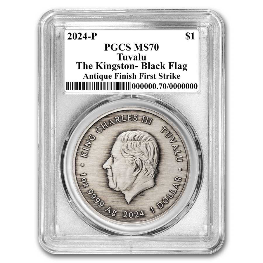 2024年 (新品) ツバル「ブラックフラッグ・キングストン号」純銀 1オンス アンティーク 銀貨 PCGS MS70 (ファーストストライク) - 画像 (2)