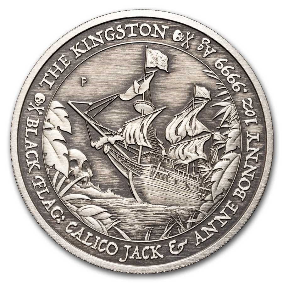 2024年 (新品) ツバル「ブラックフラッグ・キングストン号」純銀 1オンス アンティーク 銀貨 PCGS MS70 (ファーストストライク) - 画像 (3)