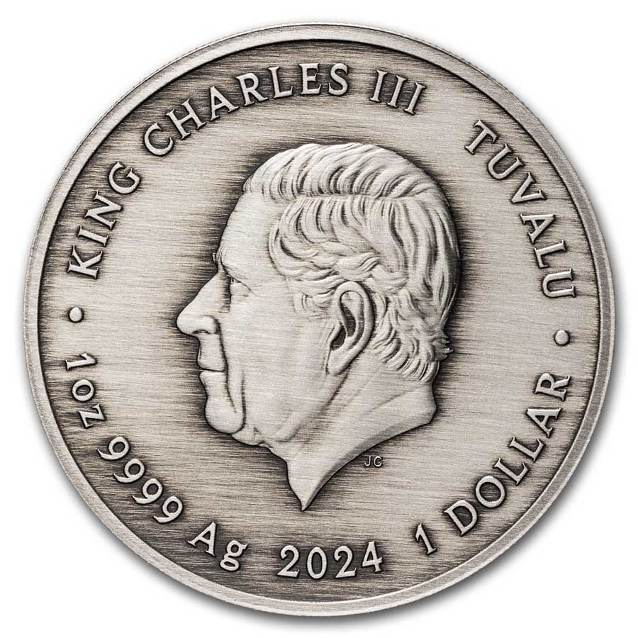 2024年 (新品) ツバル「ブラックフラッグ・キングストン号」純銀 1オンス アンティーク 銀貨 PCGS MS70 (ファーストストライク) - 画像 (4)