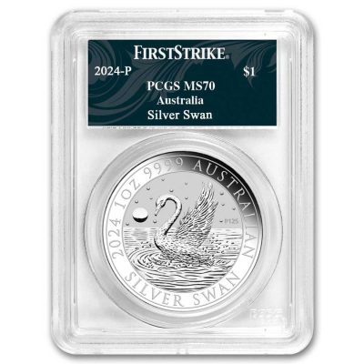 2024年 (新品) オーストラリア「白鳥・ハクチョウ・スワン」純銀 1オンス 銀貨 PCGS MS70 (ファーストストライク、スワンラベル)
