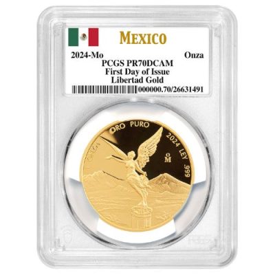 2024年 (新品) メキシコ「リベルタッド」純金 1オンス PCGS PR70 ディープカメオ プルーフ 金貨 (発行初日)