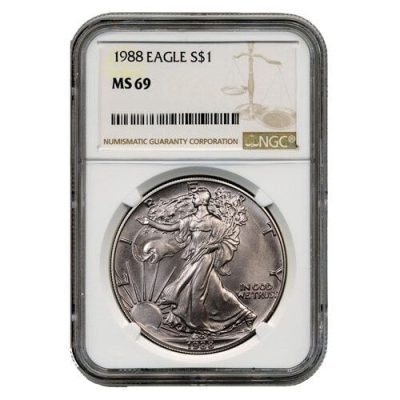 1988 (New) American Eagle Walking Liberty Silver 1 oz Coin NGC MS69 (Brown Label)