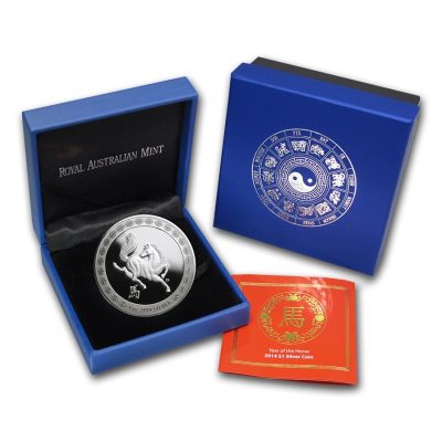 2014年 (新品) オーストラリア オーストラリア王立造幣局「干支 十二支・ 午年 馬年」純銀 1オンス プルーフ 銀貨