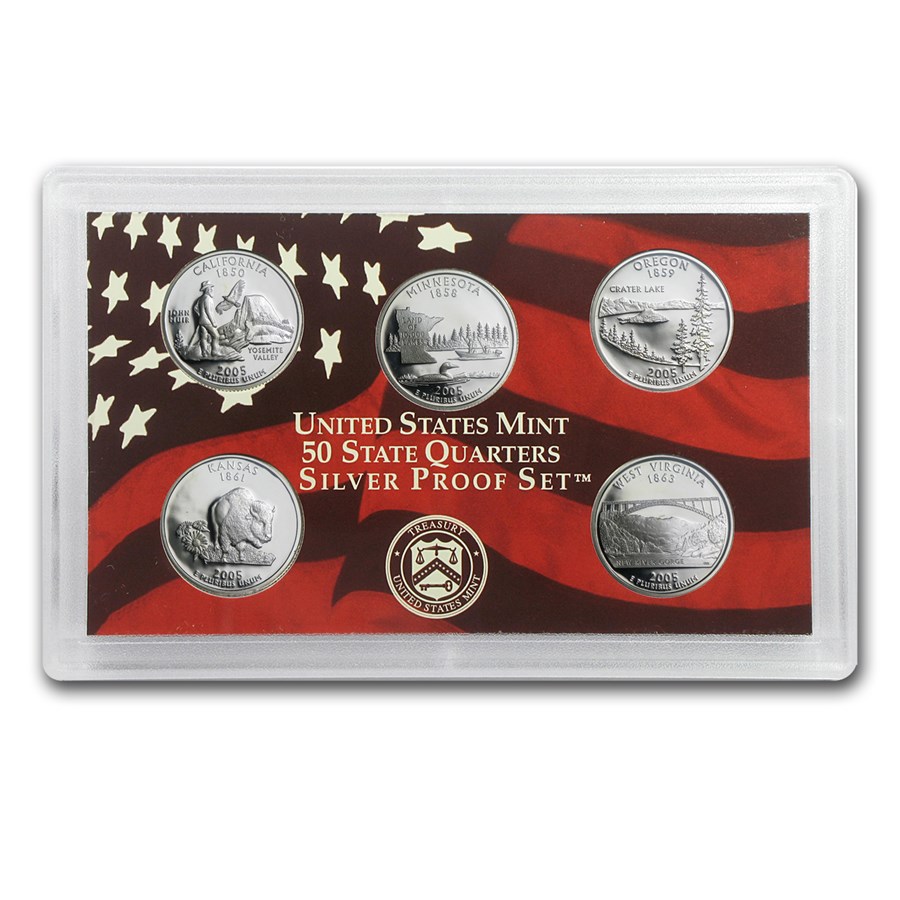 2005 (New) USA 50 State Quarter Silver 27.79 grams Proof Coins【5 Coin Set】 - Image 2