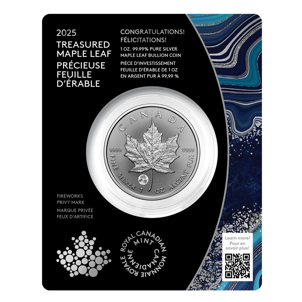 2025年 (新品) カナダ「メイプルリーフ・おめでとう」純銀 1オンス 銀貨