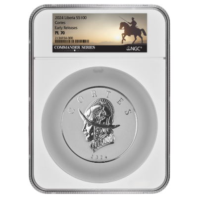 2024 (New) Liberia The Commander's Series Hernan Cortes Silver 5 oz NGC PL70 Coin (Early Releases)