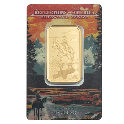 (新品) パンプ スイス「アメリカの反射 イエローストーン・カウボーイ」純金 1オンス バー