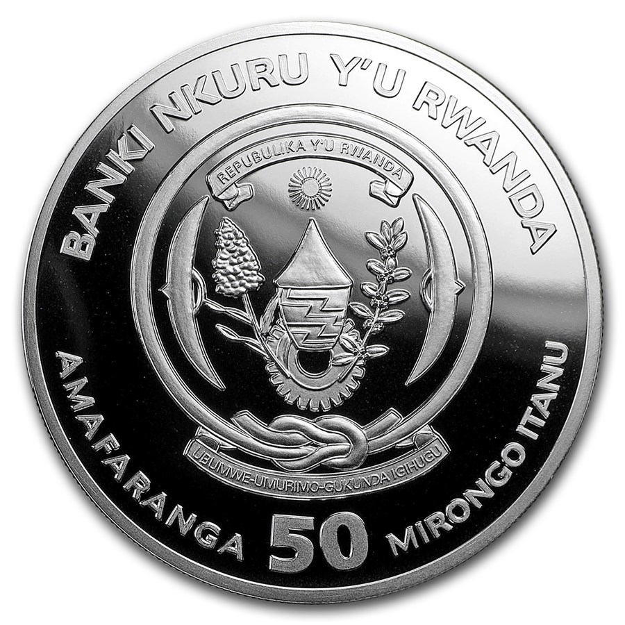 2019年 (新品) ルワンダ「アフリカン・ハシビロコウ」純銀 1オンス プルーフ 銀貨 - 画像 (2)