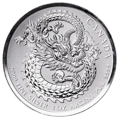 2019年 (新品) カナダ「ラッキードラゴン」 純銀 1オンス ハイリリーフ 銀貨