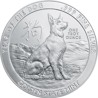 (新品) アメリカ ゴールデンステートミント「干支 十二支・戌年 犬年」純銀 1オンス メダル