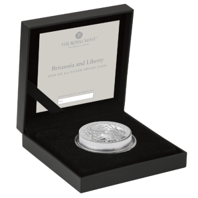 2025年 (新品) イギリス「ブリタニアと自由の女神」純銀 2オンス プルーフ 銀貨