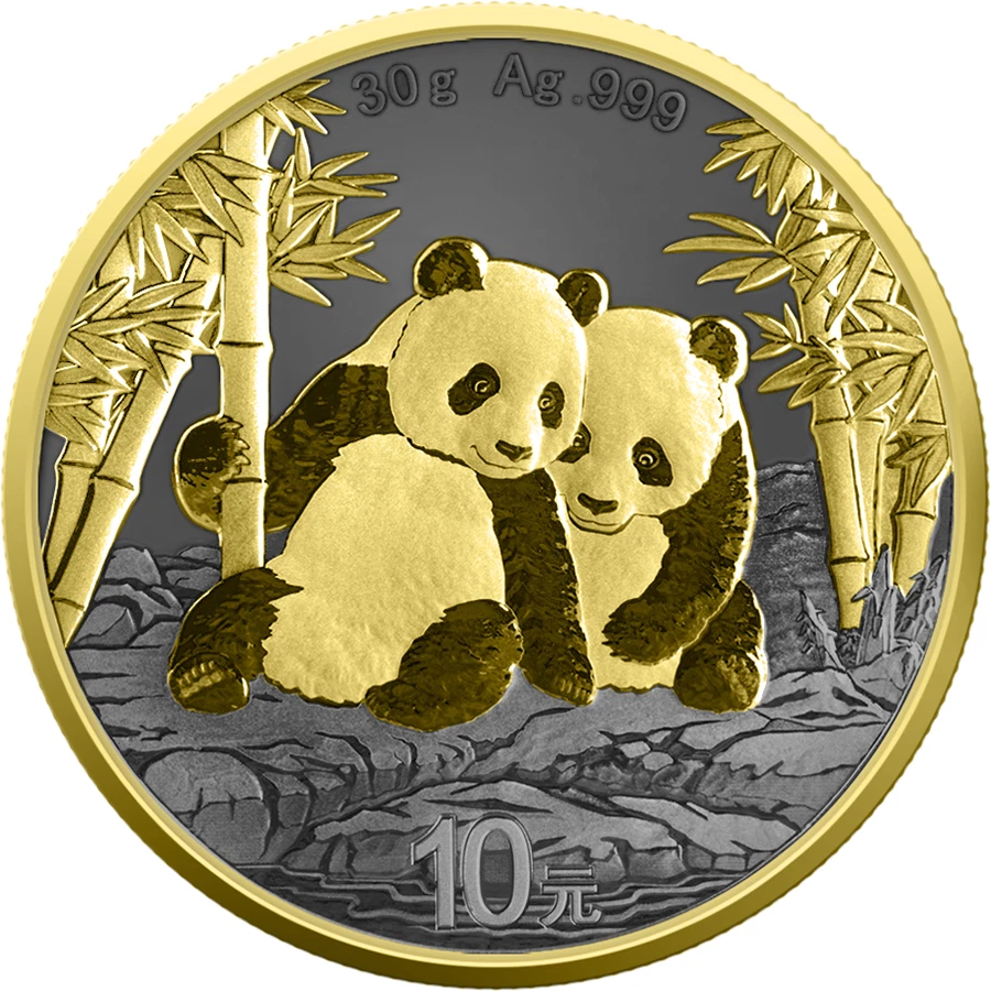 2026年 (新品) 中国「パンダ」純銀 30グラム 金メッキ 銀貨 | ゴールド