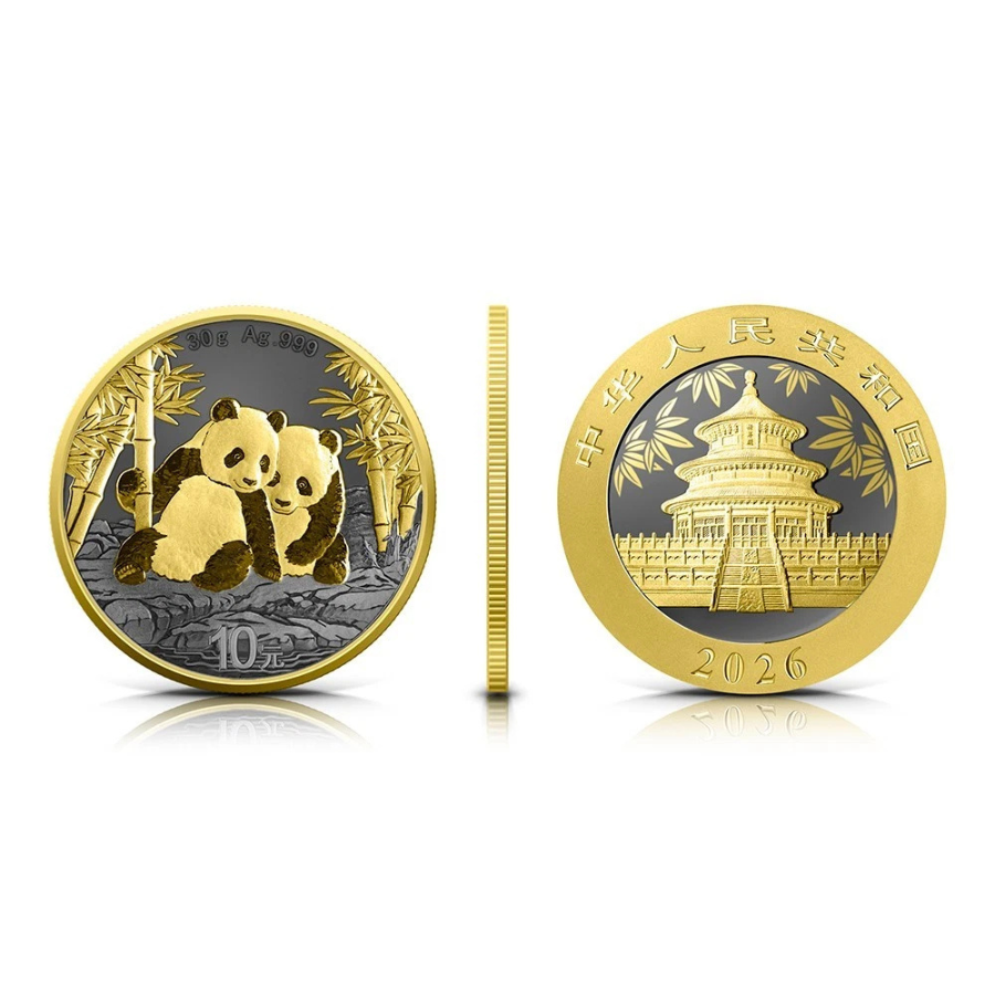 2026年 (新品) 中国「パンダ」純銀 30グラム 金メッキ 銀貨 | ゴールド