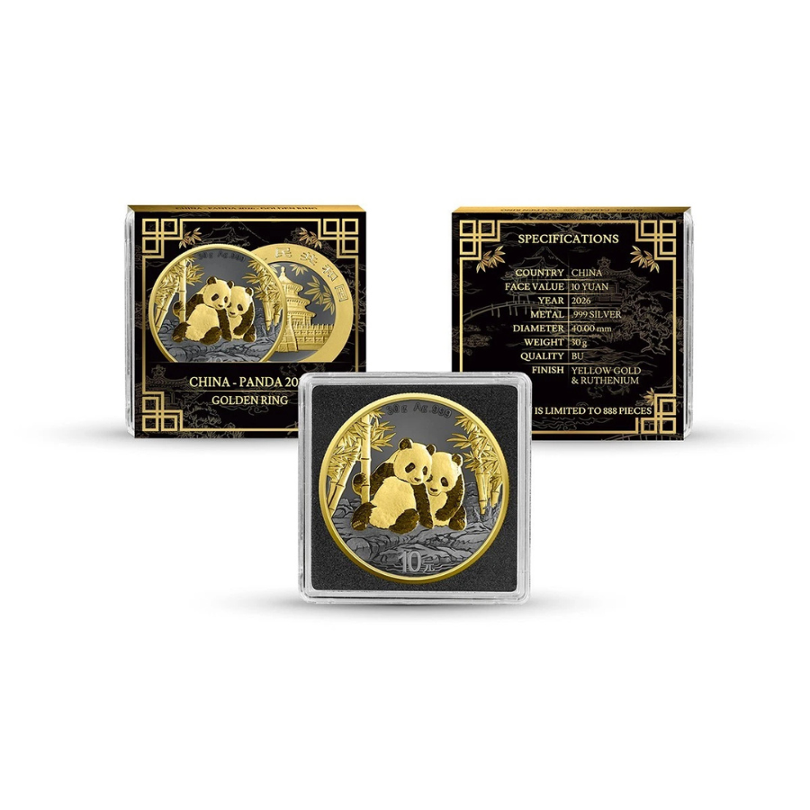 2026年 (新品) 中国「パンダ」純銀 30グラム 金メッキ 銀貨 | ゴールド