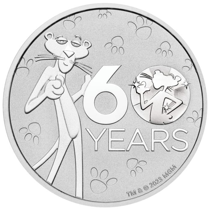 ツバル ピンクパンサー 60周年記念銀貨 2024年 MGM  1oz純銀 2024年 (新品) ツバル「ピンクパンサー60周年記念」純銀 1オンス 銀貨