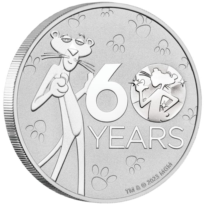 ツバル ピンクパンサー 60周年記念銀貨 2024年 MGM  1oz純銀 2024年 (新品) ツバル「ピンクパンサー60周年記念」純銀 1オンス 銀貨